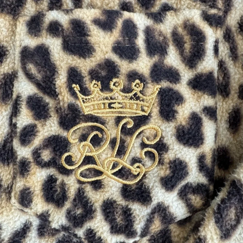 Lauren Ralph Lauren Leopard Print Fleece‎ Pajama Set Brown Tan Crest Large